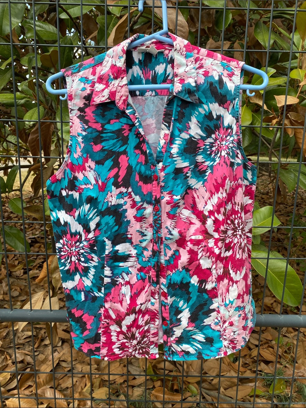 Dana Buchman XL Sleeveless Floral Button-Down Top 97% Cotton